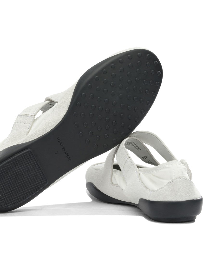 Tory Burch White Mary Jane Ballerinas With Soft Suede Upper