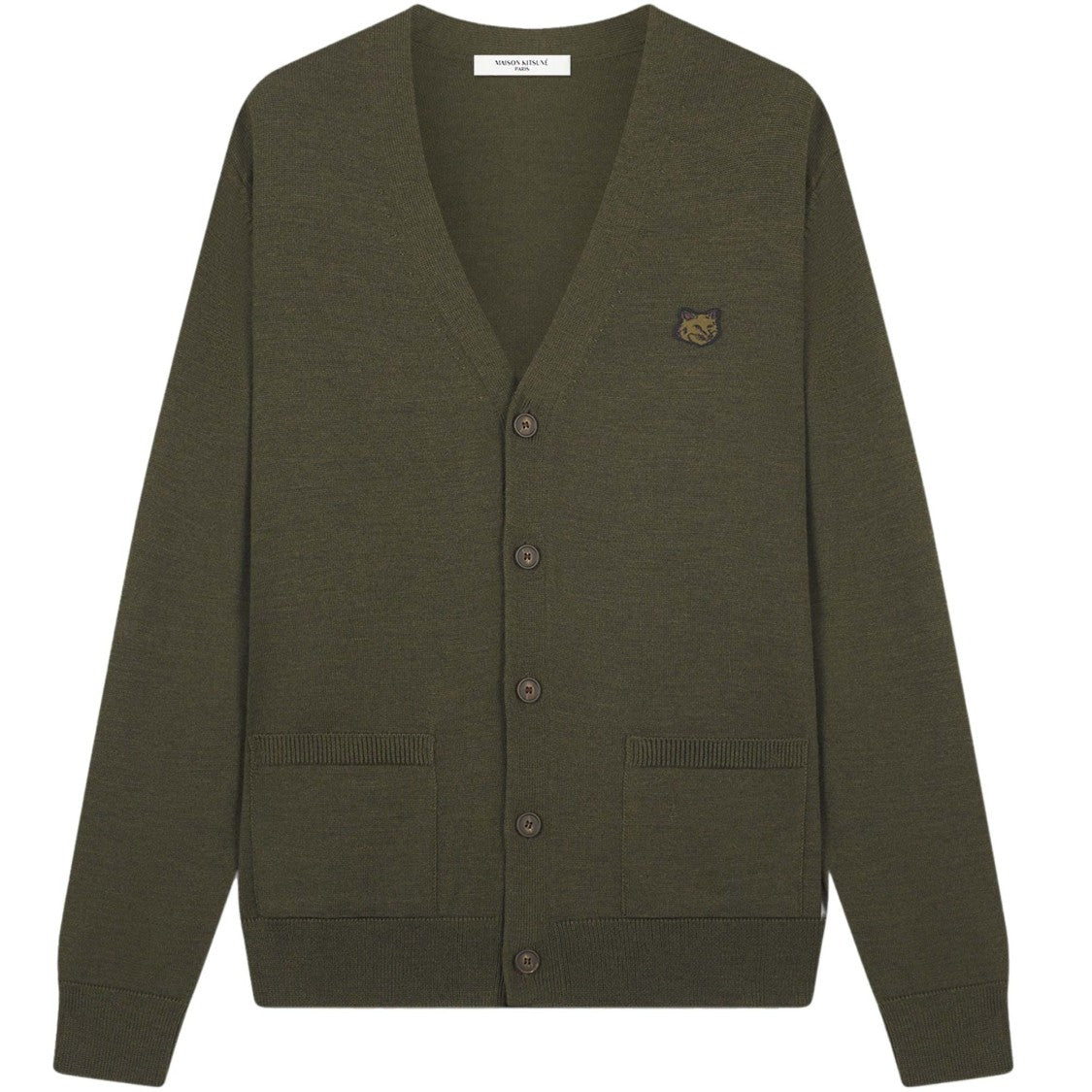 Maison Kitsuné Classic Wool Cardigan With Deep V-Neckline And Embroidered Emblem