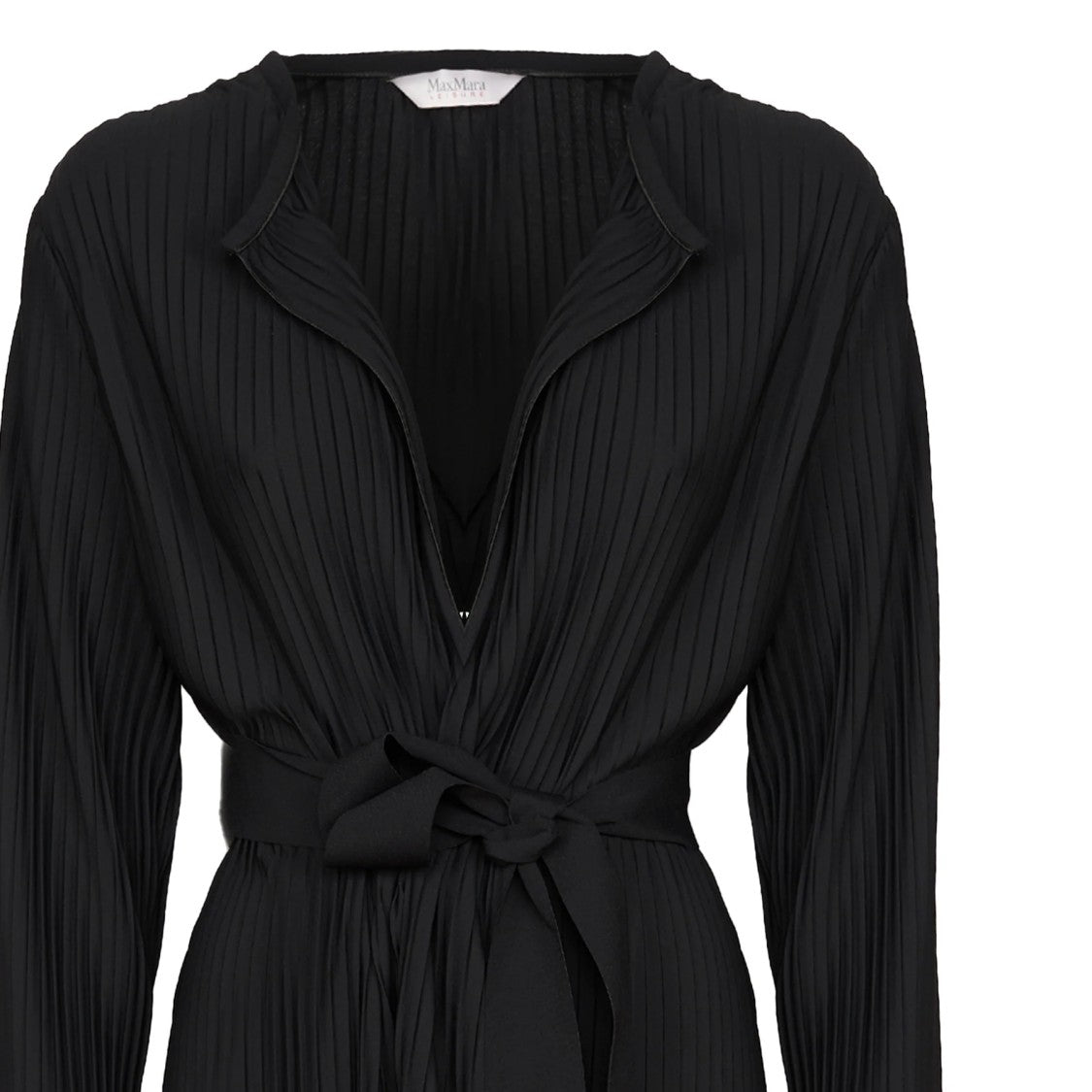 Max Mara Long-Sleeved Black Dress With Deep V-Neckline