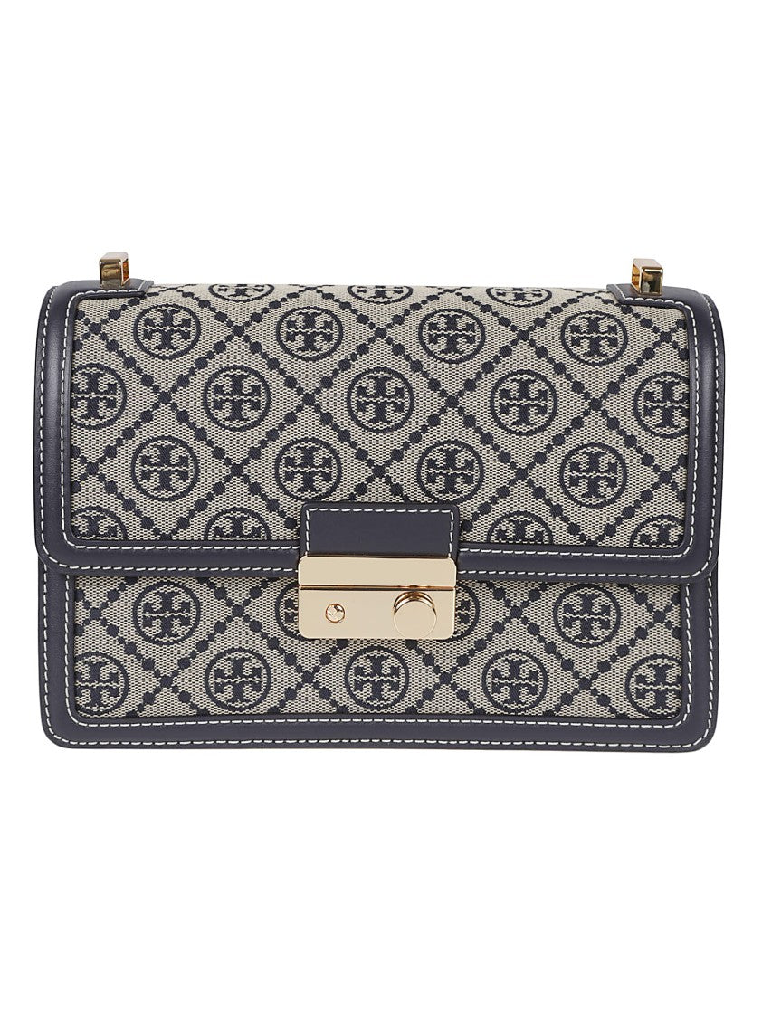 Tory Burch Rectangular Grey Patterned Bag With Gold Turn-Lock Closure