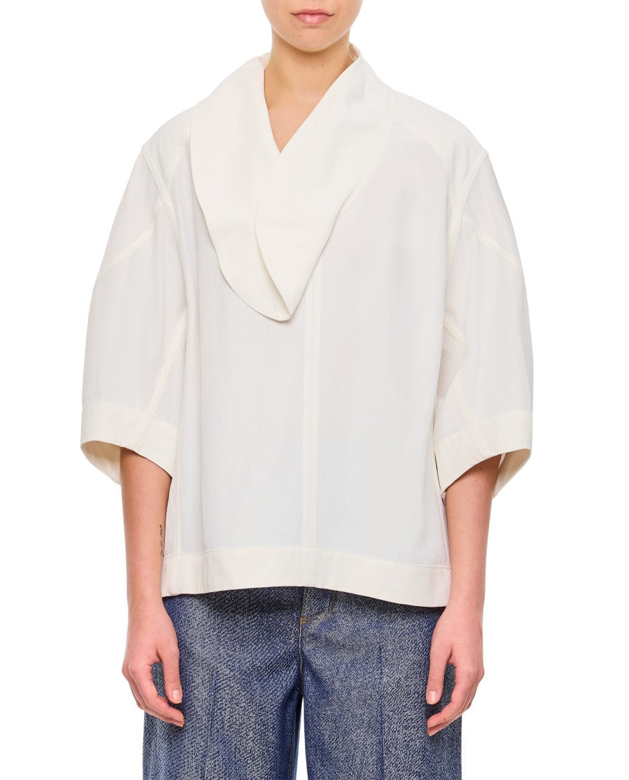 Bottega Veneta Wide Blouse With V-Neck And Ruffle Details