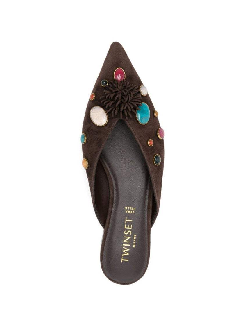 Twin-Set Pointed Toe Flat Sandals With Colorful Embellishments