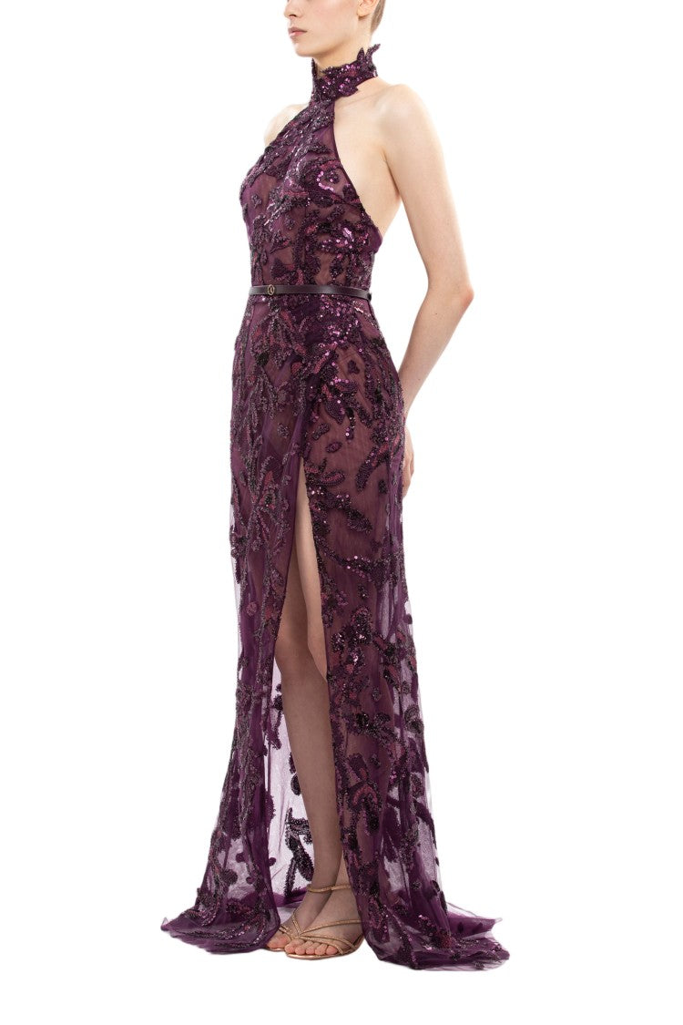 Saiid Kobeisy Halter Neck Embroidered Tulle Dress