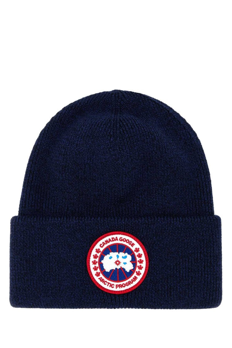 Canada Goose Ribbed Knit Navy Blue Wool Arctic Beanie Hat