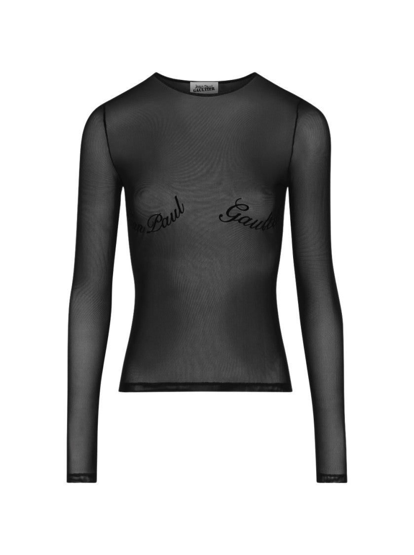 Jean Paul Gaultier Sheer Mesh Long Sleeve Top Black