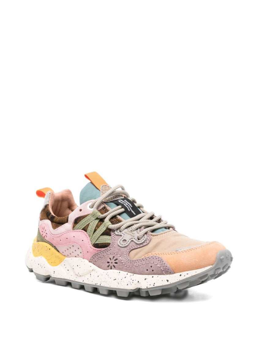 Flower Mountain Multi-Panel Design Pastel Sneakers With Lace-Up Closure