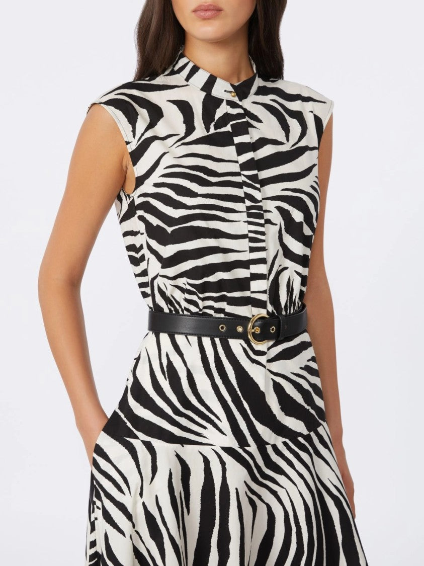 Max Mara Zebra Print Midi Dress With High Collar