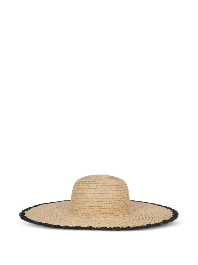 Karl Lagerfeld Wide-Brimmed Natural Straw Hat With Embroidered Signature