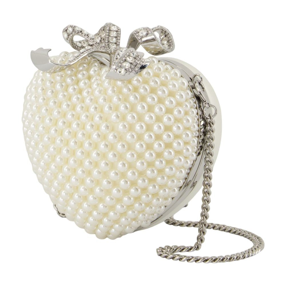 Self-Portrait Pearl Heart Clutch - Polyester - White