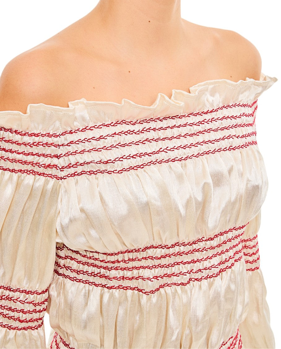 Tigra Tigra Cropped Long-Sleeved Top With Bateau Neckline And Ruched Design