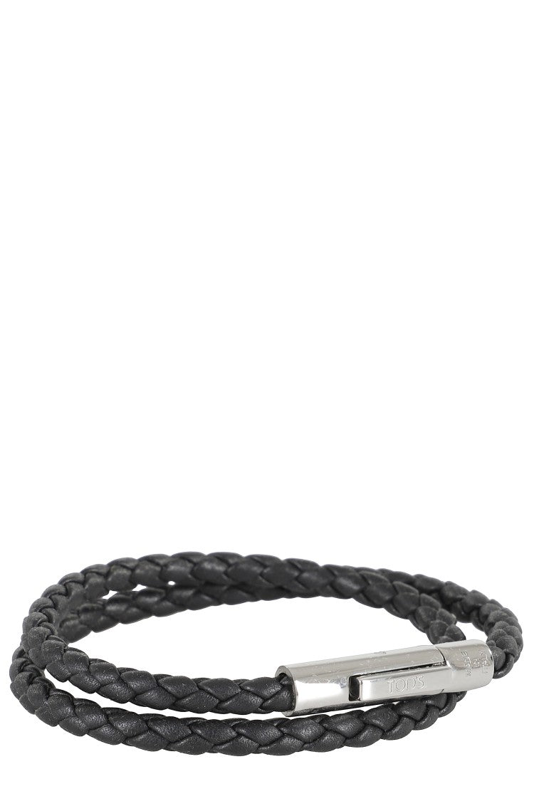 Tod's Double Wrap Woven Leather Bracelet With Snap Closure