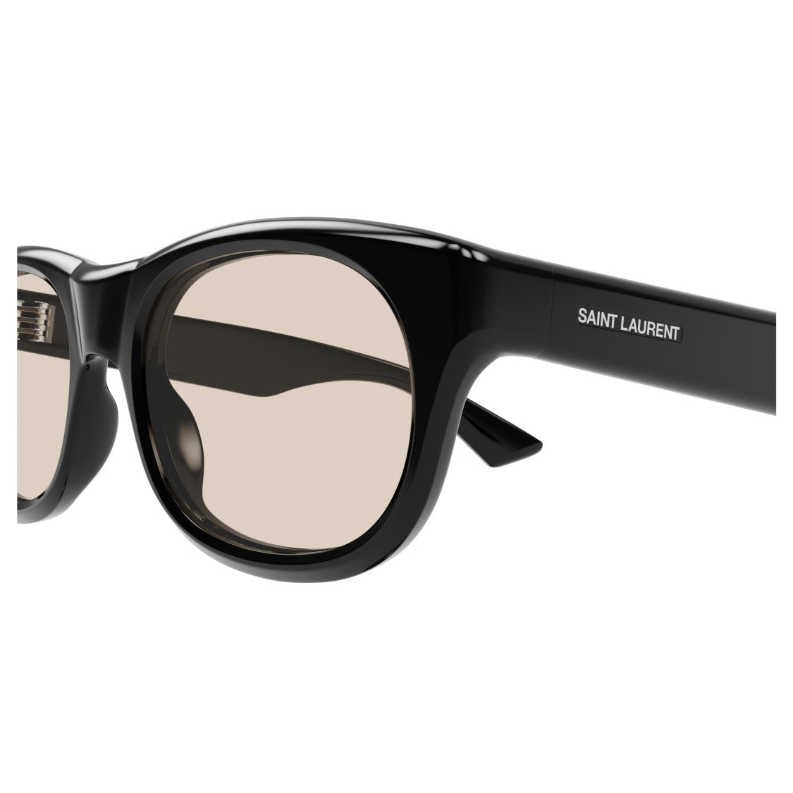 Saint Laurent Glossy Black Acetate Sunglasses With Soft Beige Lenses