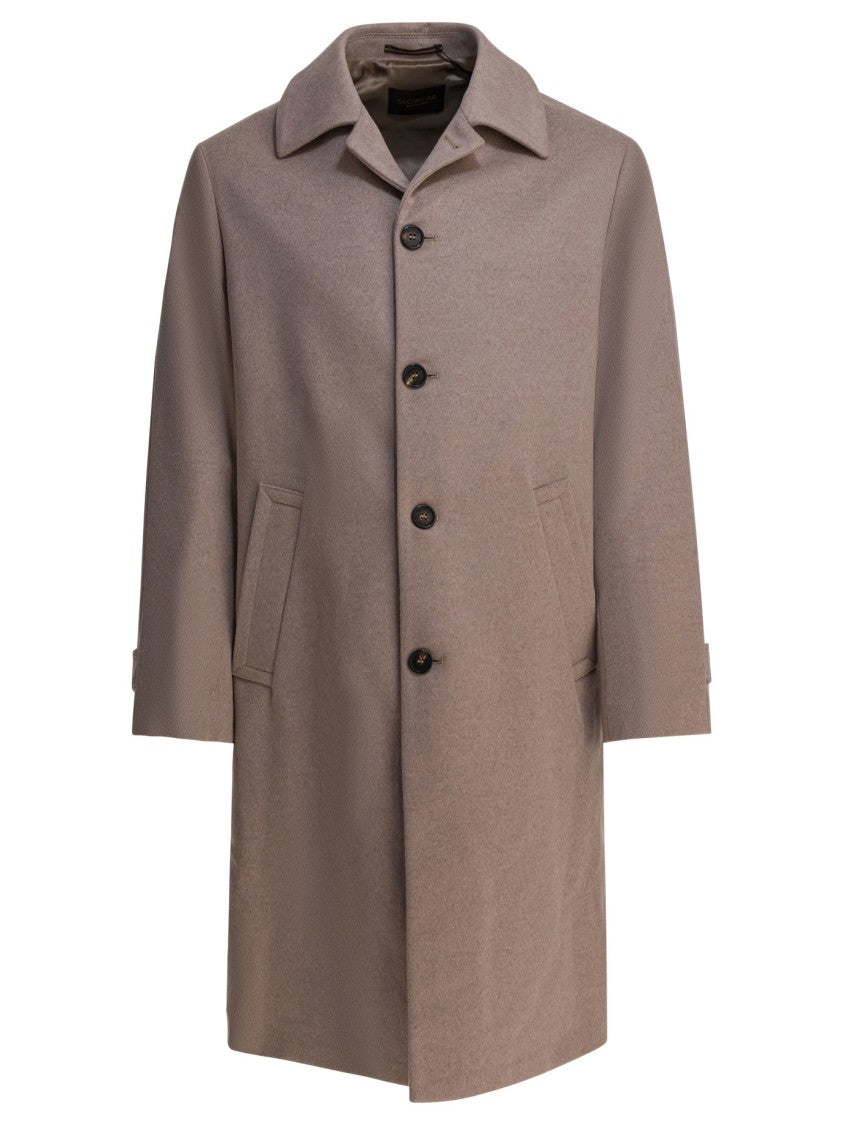 Montedoro Mid-Length Beige Jacket With Classic Collar