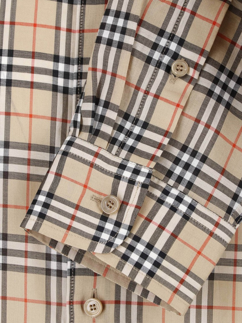 Burberry Beige Check Cotton Shirt With Classic Collar