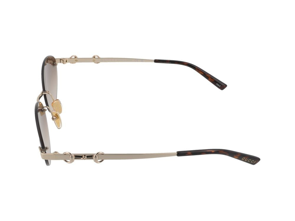 Gucci Gold-Finish Oval Brown Gradient Lens Sunglasses