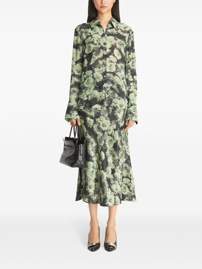 Tory Burch Green Floral Long-Sleeved Shirt