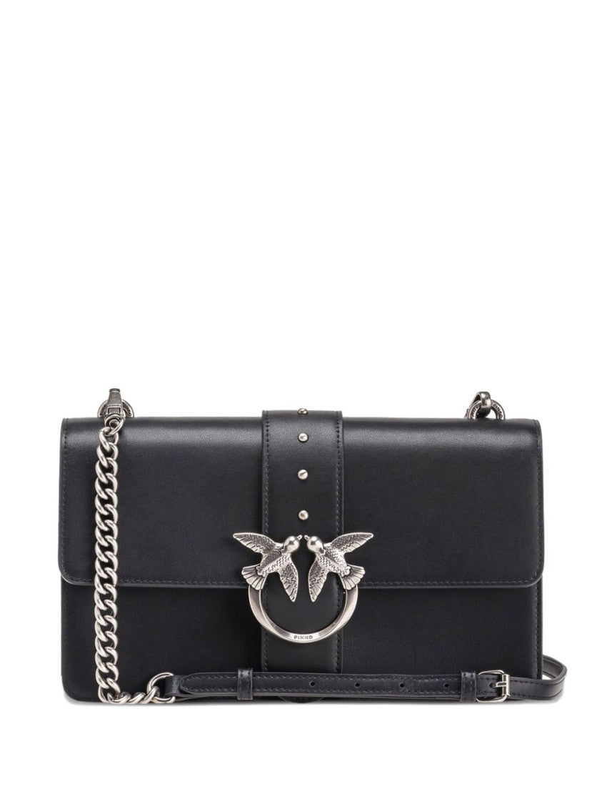 Pinko Black Leather Bird Plaque Shoulder Bag