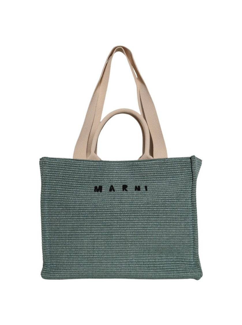Marni Raffia-Effect Large Tote Bag Tea Green