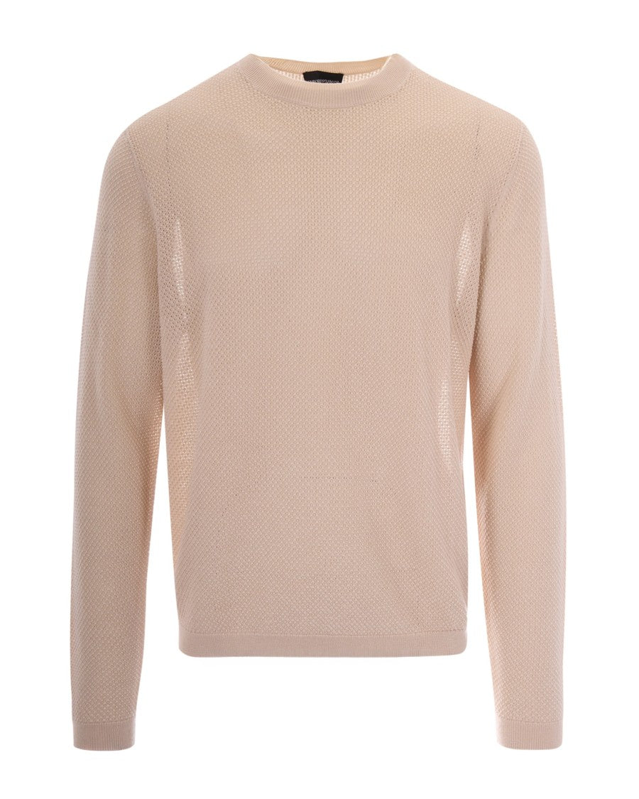 Emporio Armani Textured Knit Crew Neck Sweater In French Oak