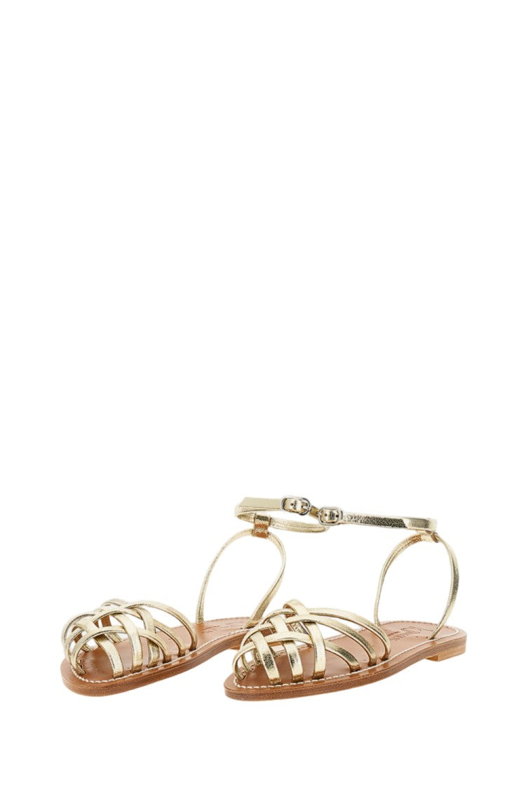 K Jacques St Tropez Gold Danaens Leather Cage Sandals