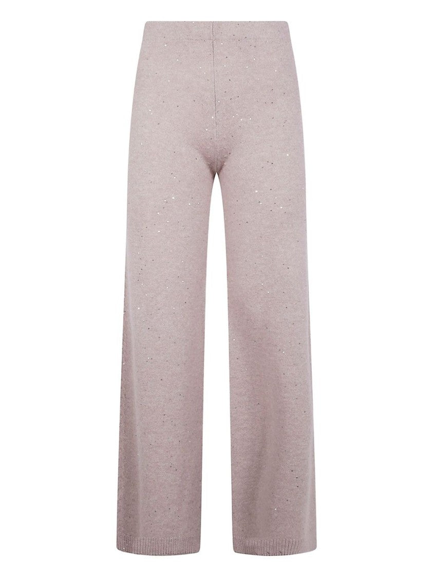Dexterior Beige Wide-Leg Trousers With Cable Knit Detailing
