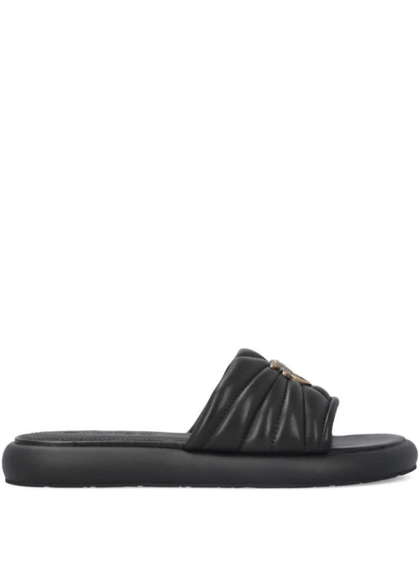 Pinko Black Quilted Logo Appliqué Sandals
