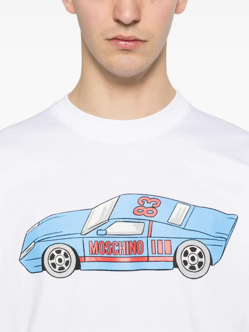 Moschino Colorful Graphic Sports Car T-Shirt With Classic Crew Neckline