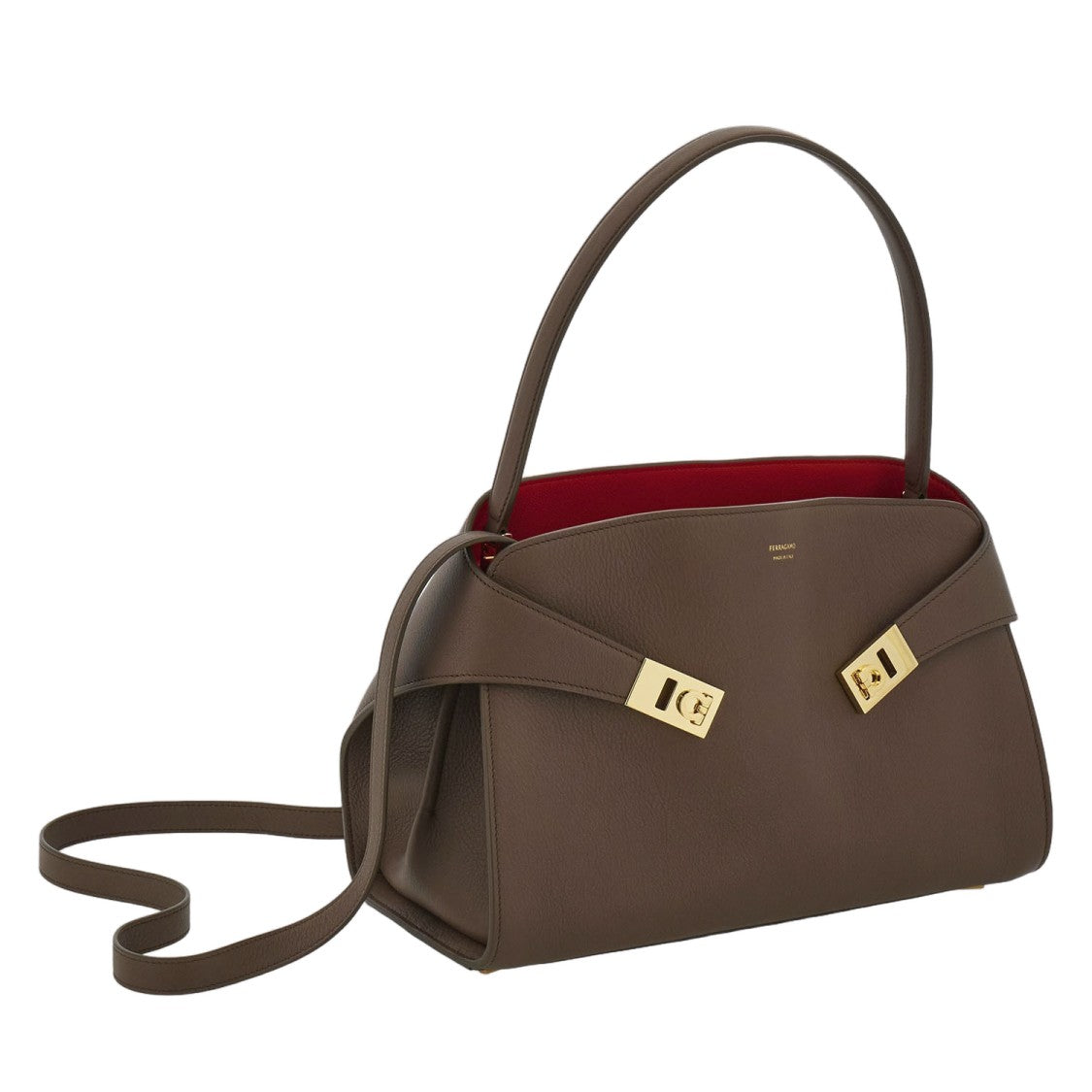 Salvatore Ferragamo Structured Brown Calf Leather Shoulder Bag