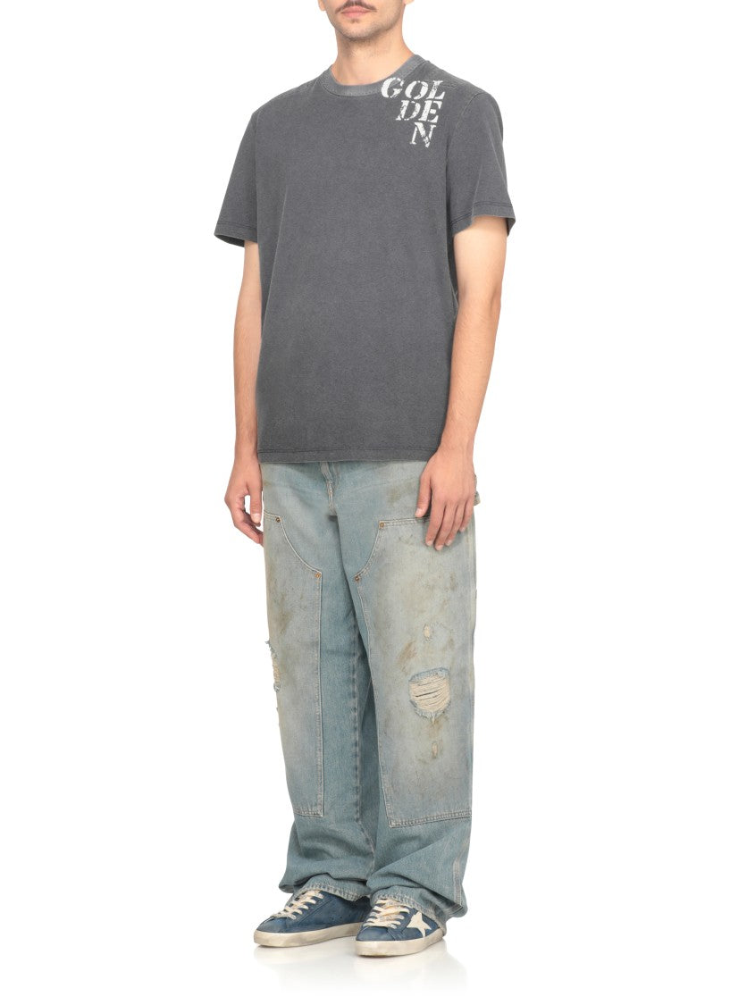 Golden Goose Dark Blue Cotton T-Shirt With Contrasting Logo