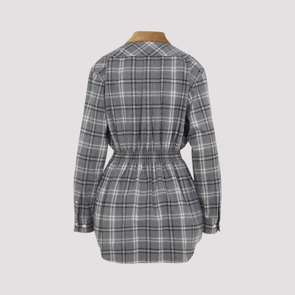 Miu Miu Grey Plaid Mini Dress With Contrasting Tan Collar