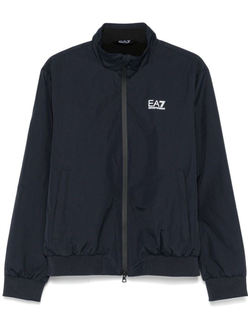 Ea7 Emporio Armani Black Bomber Jacket With Stand-Up Collar