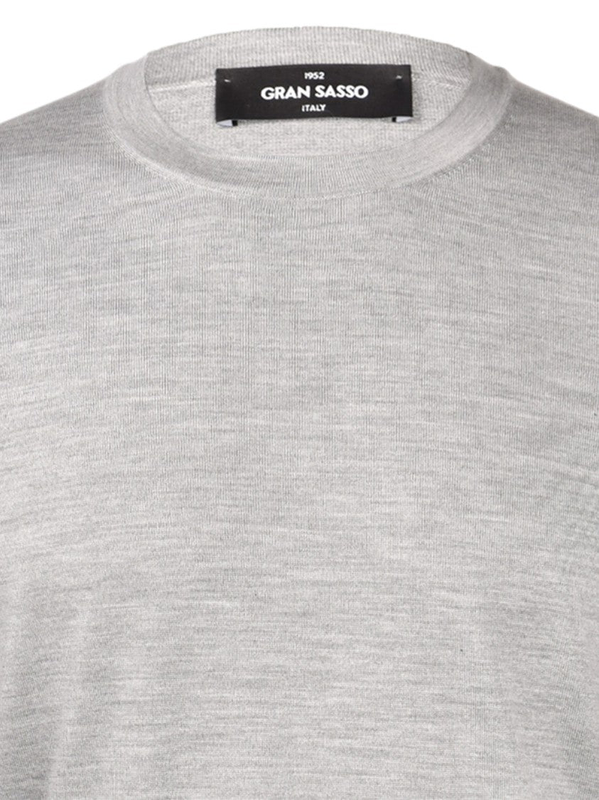 Gran Sasso Paricollo Short-Sleeve Heathered Wool Blend Top