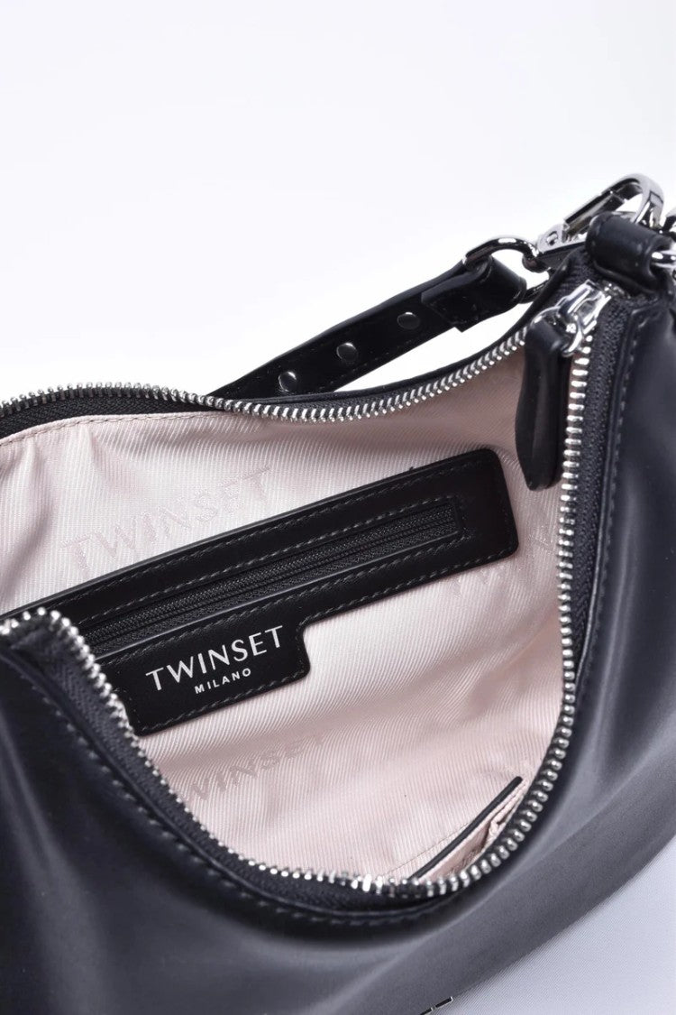Twin-Set Curved Hobo Bag With Glossy Finish And Studded Strap