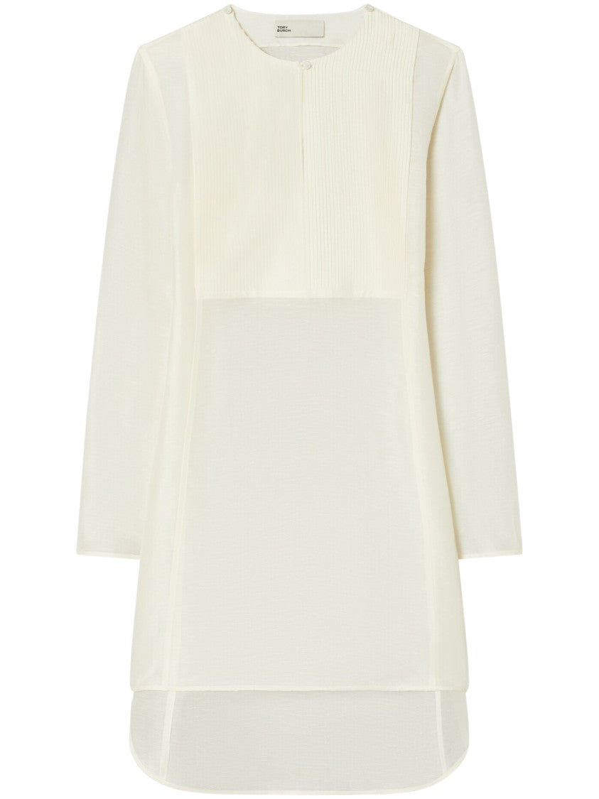Tory Burch Silk Linen Tunic Dress With Subtle Ribbed Detail