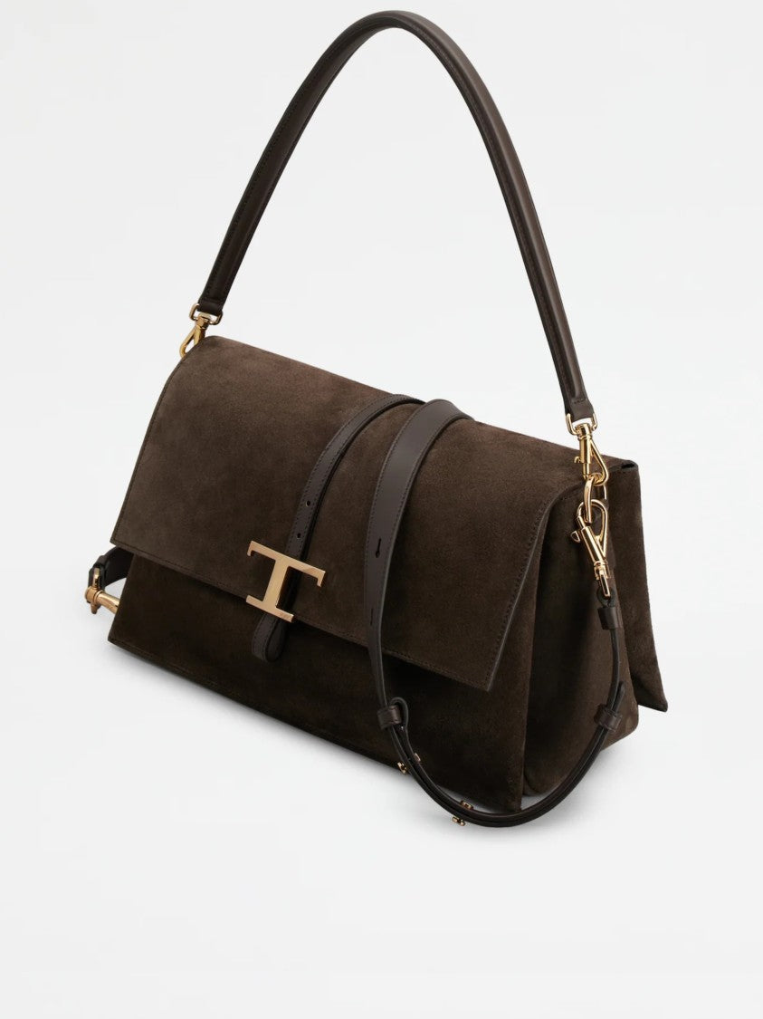Tod's Deep Brown Suede Buckle Shoulder Bag