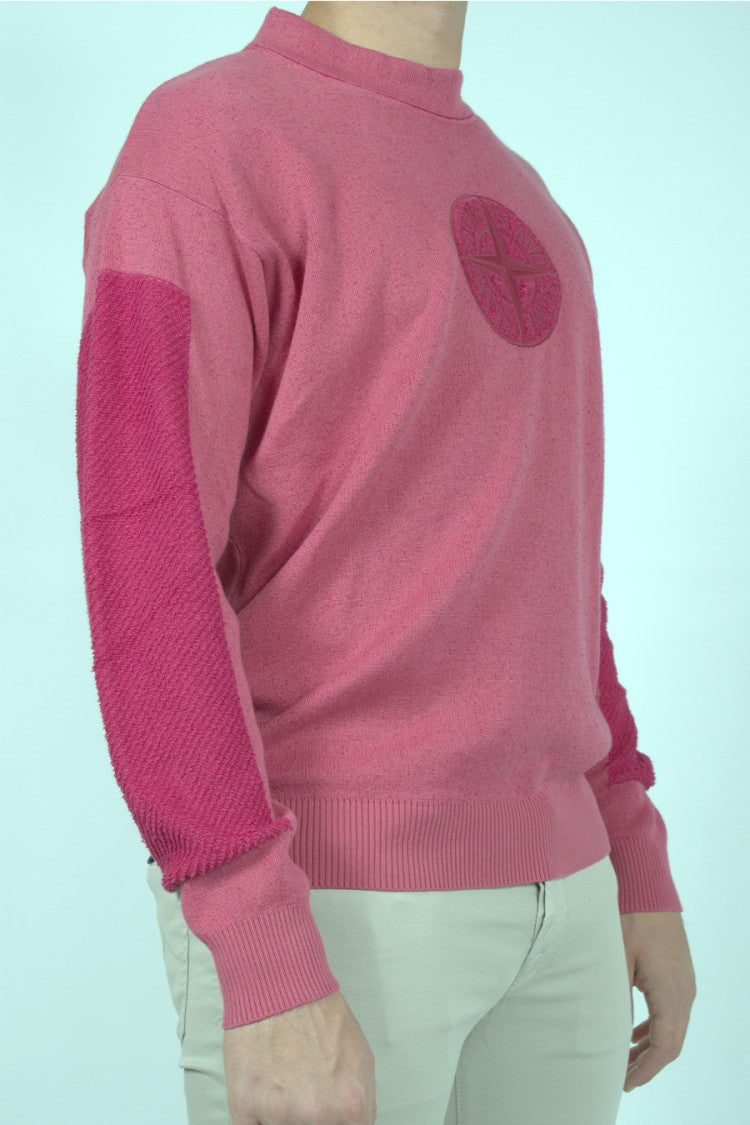 Stone Island Pink Compass Patch Crew-Neck Cotton-Blend Sweater