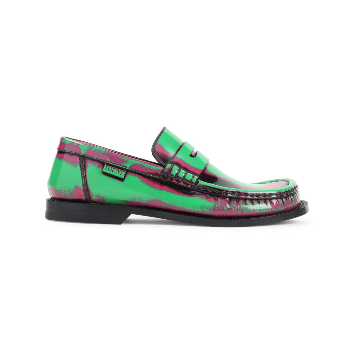Loewe Campo Brushed Green And Pink Calf Leather Loafers