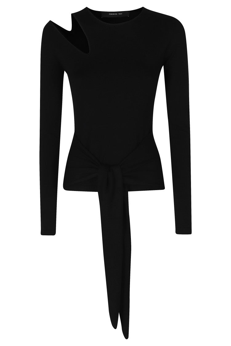 Federica Tosi Black Shoulder Cut-Out Sash Viscose Sweater