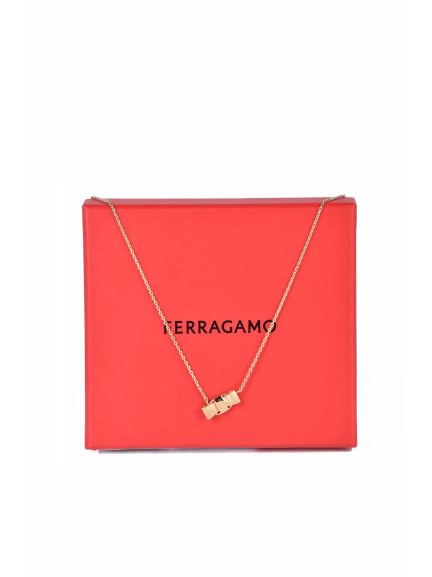 Ferragamo Polished Brass Necklace With Rectangular Pendant