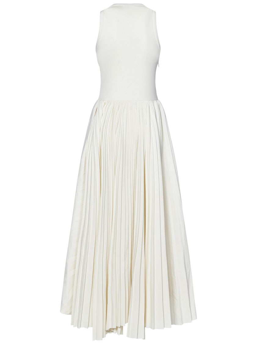 Alexander Mcqueen Ivory Cotton Jersey Maxi Dress With Asymmetric Viscose Skirt