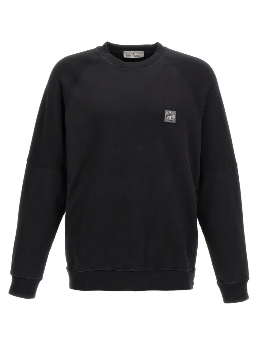 Stone Island Long-Sleeve Black Crew Neck Top With Raglan Sleeves