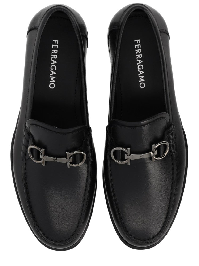 Ferragamo Black Gancini Smooth Calf Leather Loafers