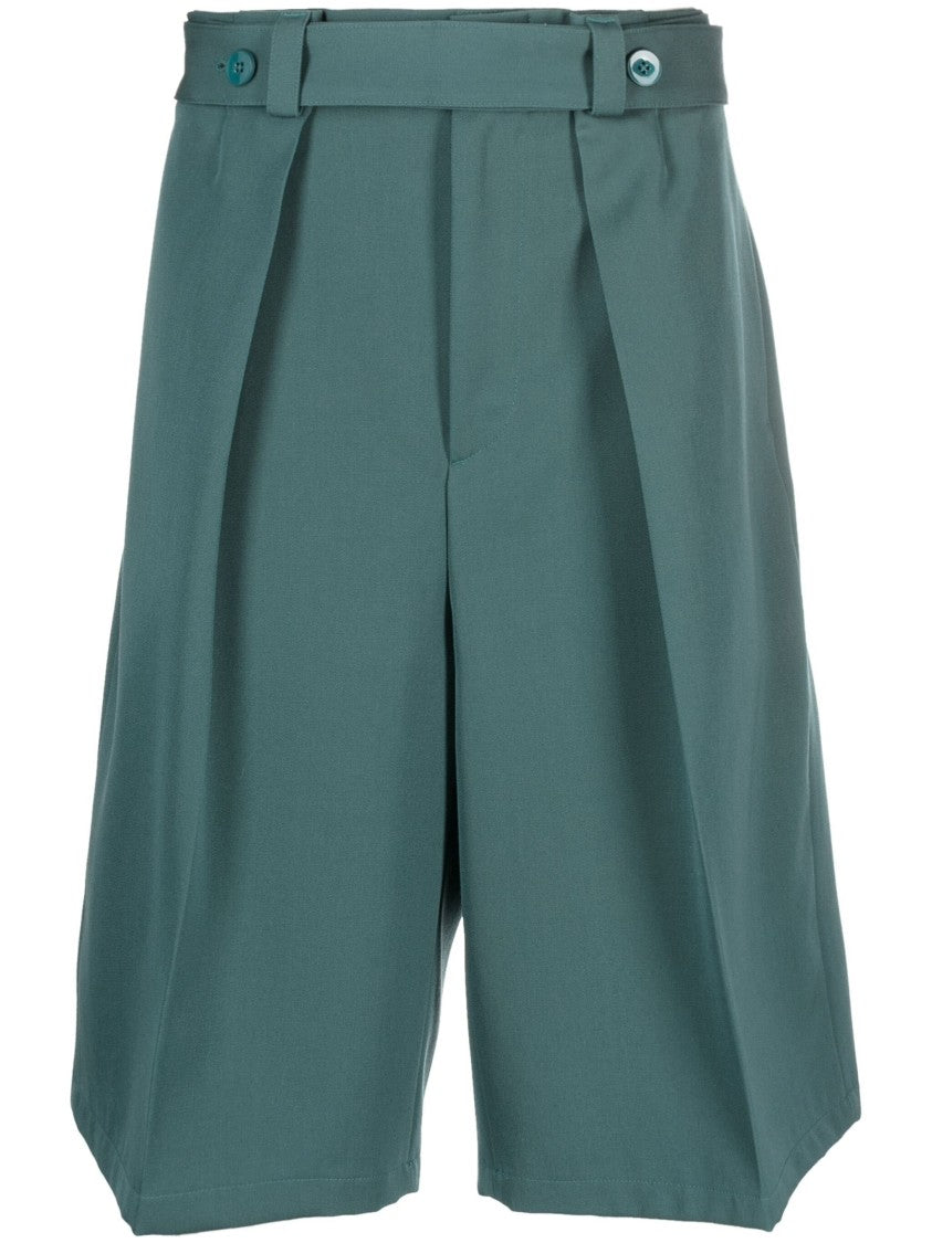 Jil Sander Tailored High-Waist Green Shorts With Pleated Front