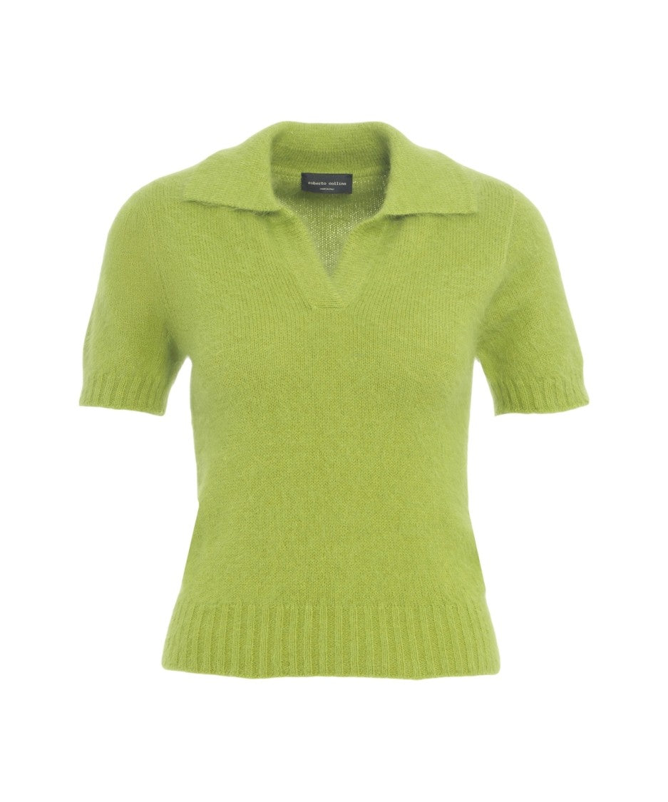 Roberto Collina Polo-Collared Knit Sweater With Short Sleeves And Ribbed Hem
