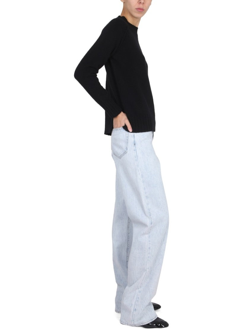 Stefano Mortari Cross-Neck Black Wool Jersey Sweater