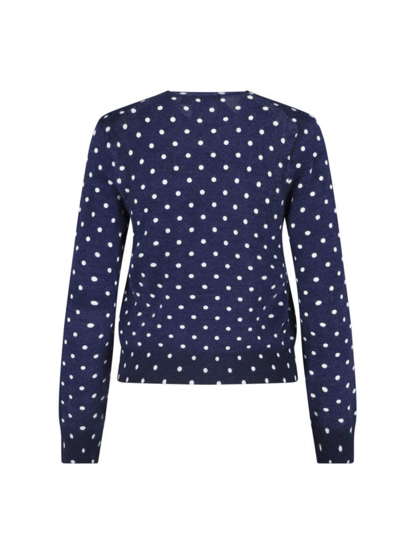 Comme Des Garçons Navy Polka Dot Button-Down Cropped Sweater