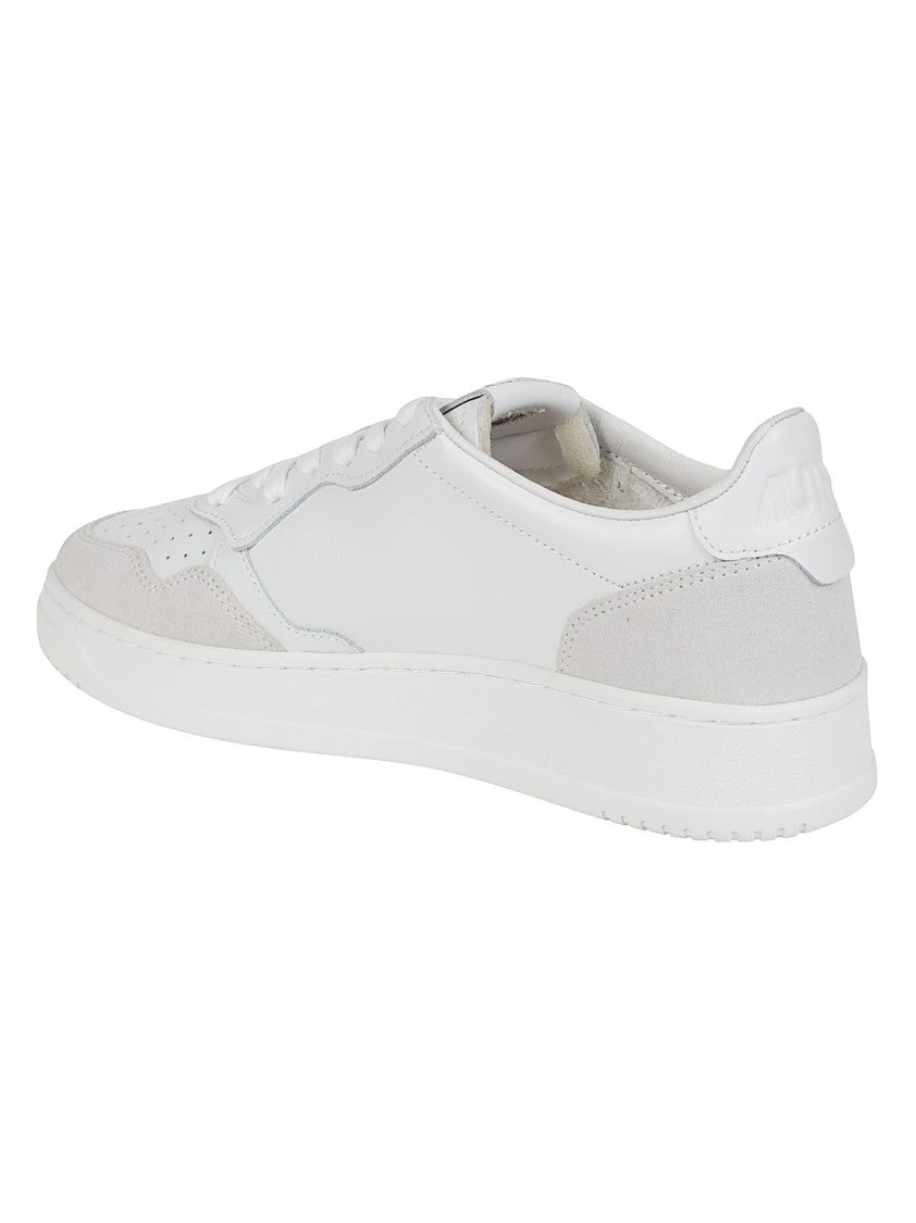 Autry White Medalist Low Suede-Trim Sneakers