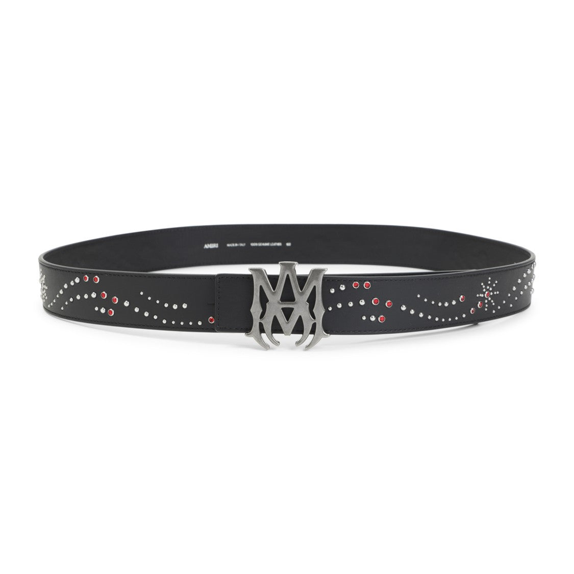 Amiri Black Leather Belt With Silver And Red Stud Embellishments