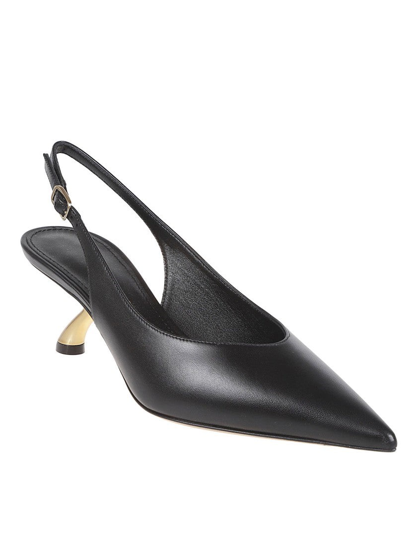 Ferragamo Sculptural Heel Slingback In Smooth Black Leather