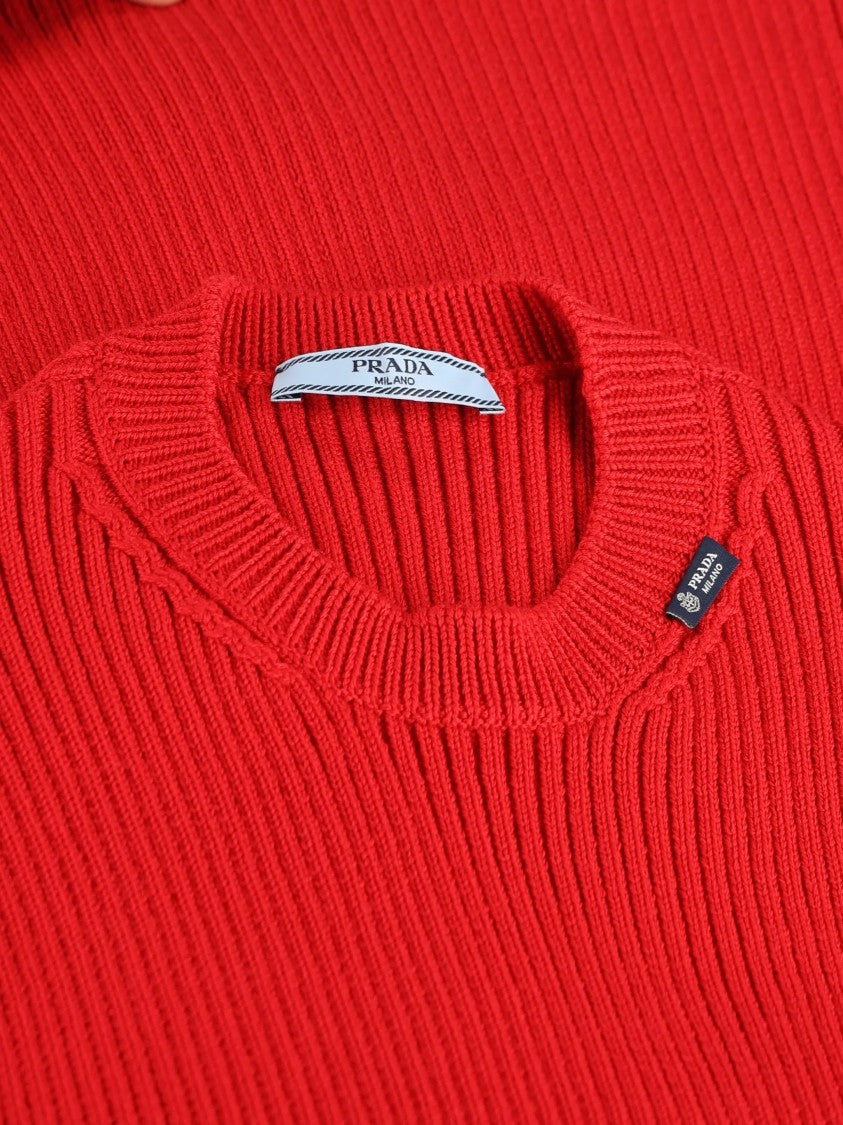 Prada Fitted Ribbed Top With Round Neckline And Subtle Branding